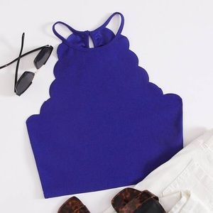 SHEIN Blue Scallop Halter Top